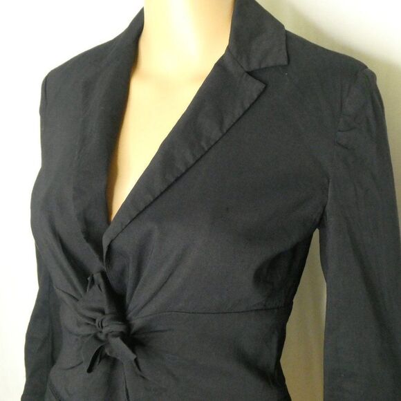 Theory Galina Linen Blend Tie Front Blazer Jacket Black Career Size 2 - Picture 3 of 9